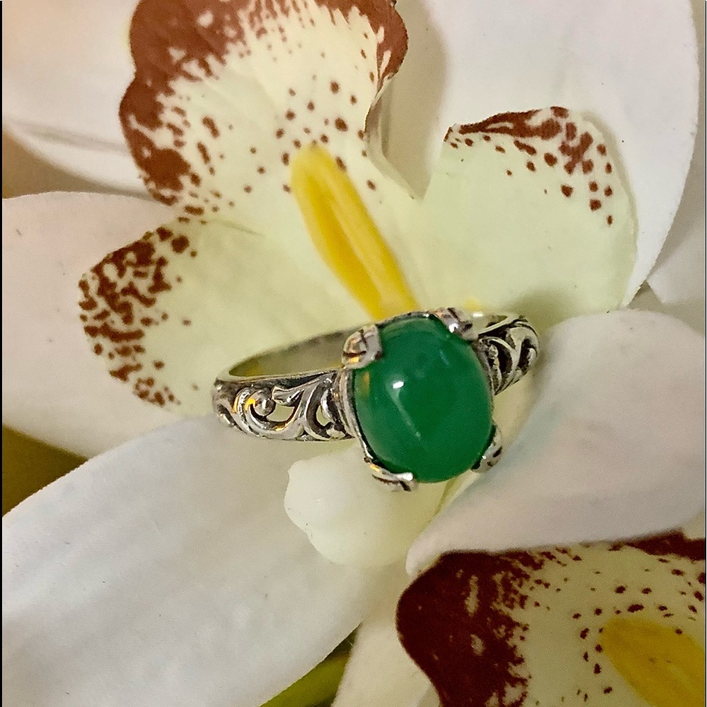 🆕 Burmese Green Jade Solitaire Ring in SS